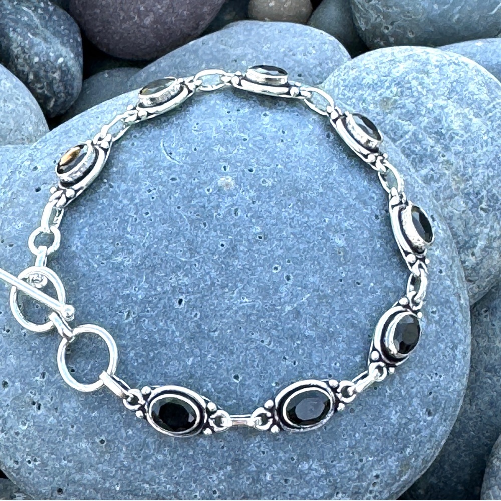 Sundance black onyx BRACELET sterling silver gemstone tennis chain birthstone - Picture 5 of 10